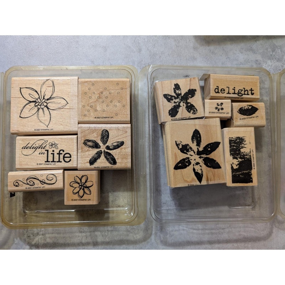 Stampin Up 2005 6 Piece Delight And 2007 6 Piece Delight In Life Wood Stamp Sets